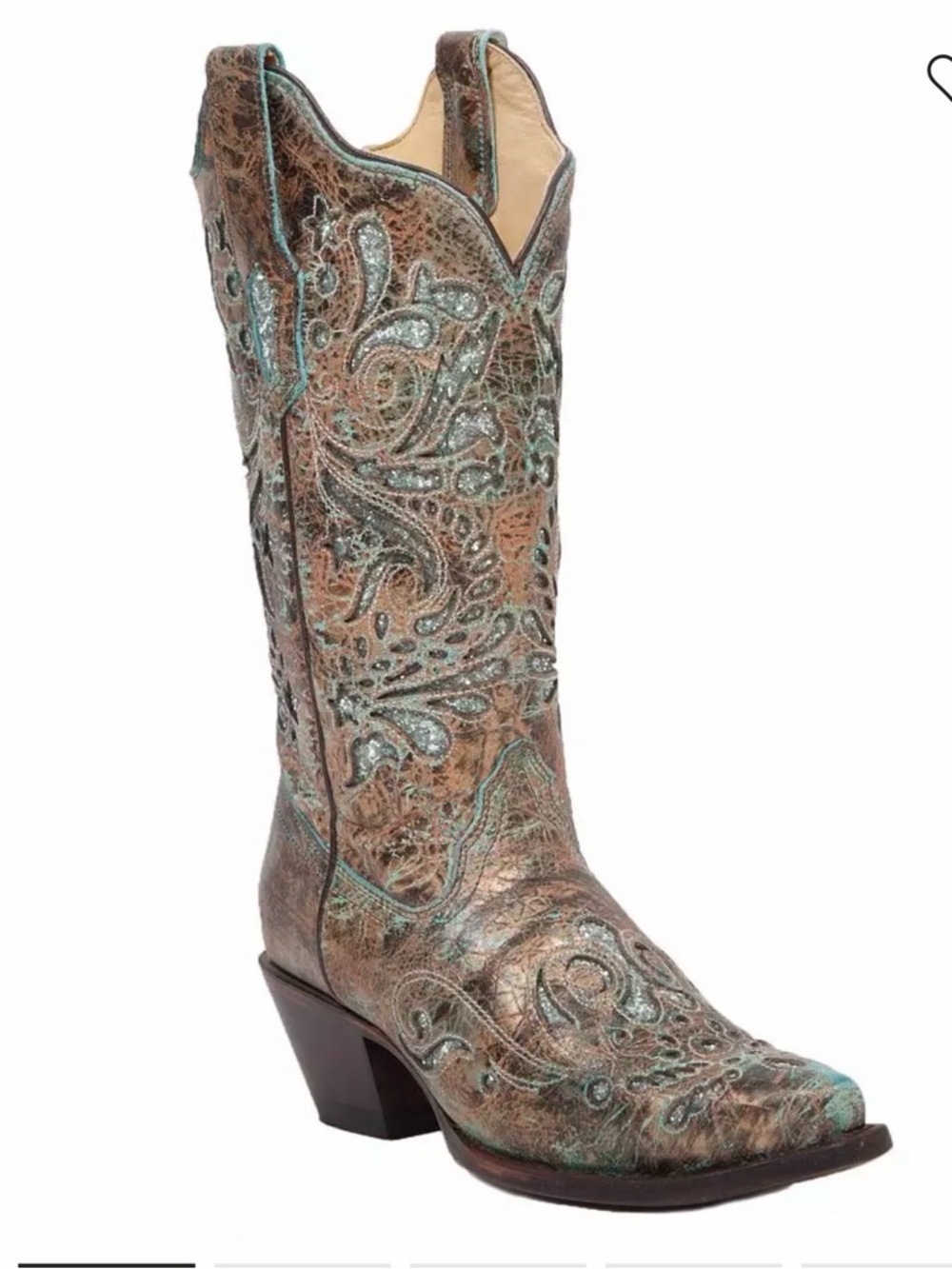 CORRAL Bronce Metallic Leather Turquoise Inlay Cowboy Boots Blue Bronze Size 7.5